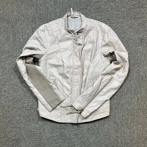 Free People Beige Vegan Leather Moto Jacket Size 8 Minimalist